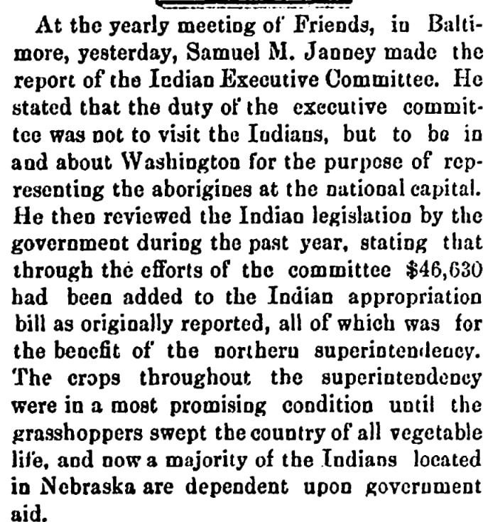 Article about Samuel Janney, Alexandria Gazette newspaper 29 October 1874
