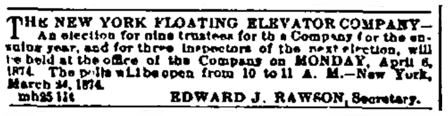 An article about Edward Rawson, New York Journal of Commerce newspaper 27 March 1874