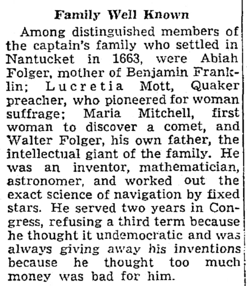An article about the Folger family, Seattle Daily Times newspaper 12 May 1943