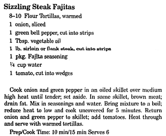 A recipe for fajitas, Bridgeton News newspaper 5 September 2001
