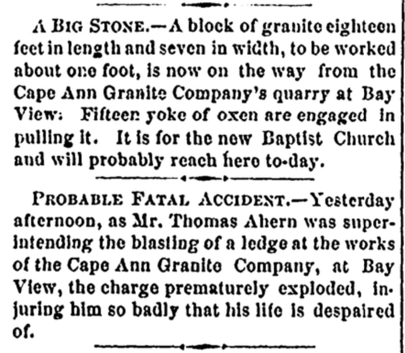 An article about stonecutters, Cape Ann Advertiser newspaper 27 May 1870
