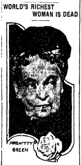An article about Henrietta Howland Robinson Green, Flint Journal newspaper 3 July 1916