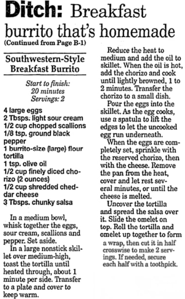 A recipe for burritos, Gloucester County Times newspaper 4 March 2009