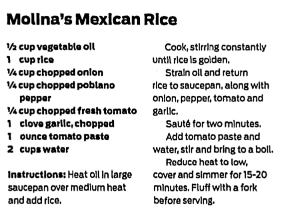 A recipe for Mexican rice, Houston Chronicle newspaper 7 September 2016