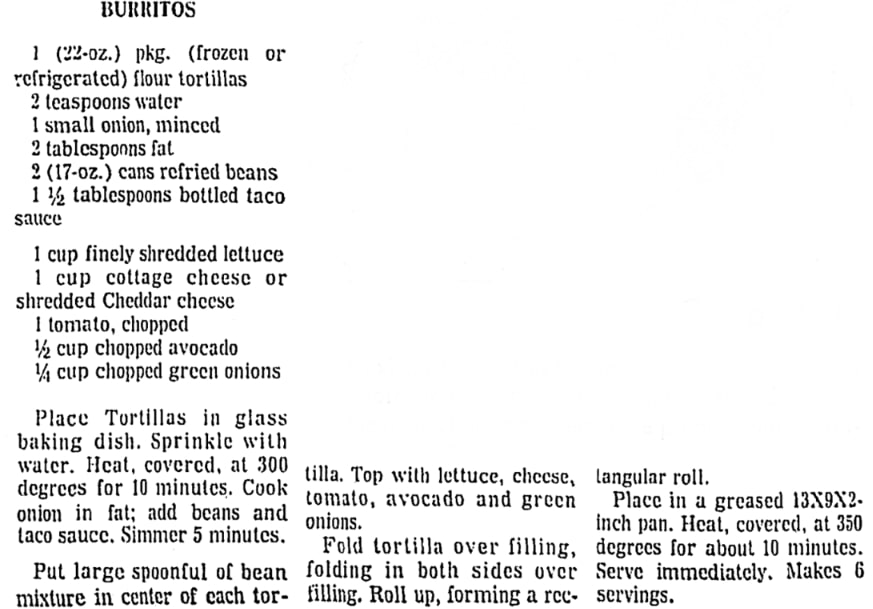 A recipe for burritos, San Antonio News newspaper 2 May 1974