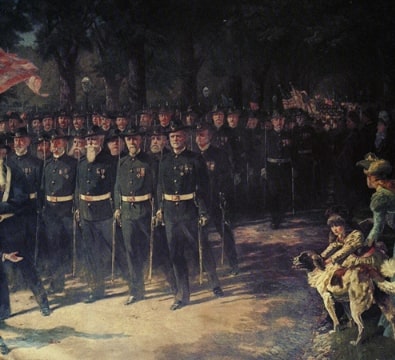 Illustration: “The March of Time,” by Henry Sandham, 1896. This painting shows a parade of veterans of the U.S. Civil War during Decoration Day. General William Tecumseh Sherman is in the front row at the far right. Credit: Wikimedia Commons.