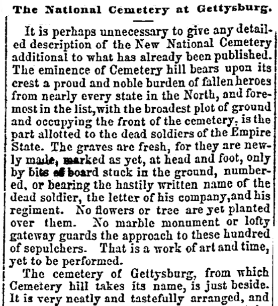 An article about Gettysburg National Cemetery, Wisconsin Daily Patriot newspaper 25 November 1863