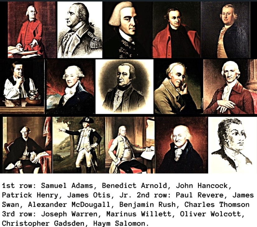 Illustrations: portraits of several members of the Sons of Liberty. Credit: Wikimedia Commons.