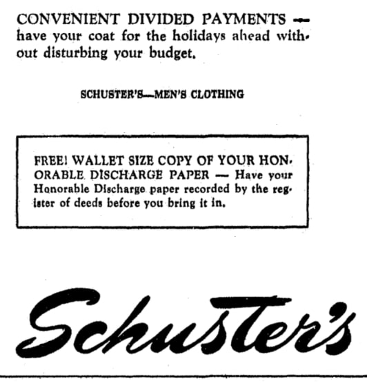 An article about wallet-sized WWII discharge certificates, Milwaukee Journal newspaper 30 November 1945