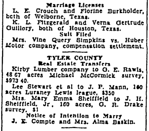 An article about marriage licenses, Beaumont Enterprise newspaper 31 December 1930