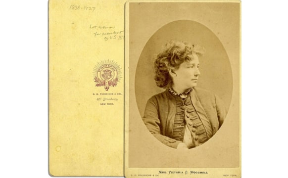 Photo: cabinet card portrait photograph of Victoria C. Woodhull, c. 1870. Credit: Nate D. Sanders; Wikimedia Commons.