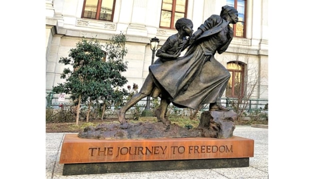 Photo: traveling exhibition for Harriet Tubman, “The Journey to Freedom,” on exhibit at Philadelphia City Hall, Pennsylvania. Credit: Wofford Sculpture Studio, LLC.