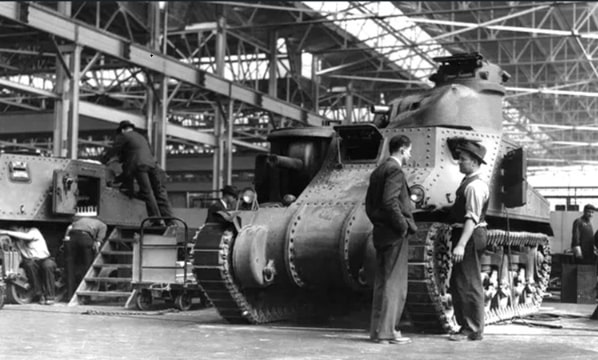 Photo: Chrysler Motor Car Company tank plant in April 1941. Credit: Detroit Free Library.