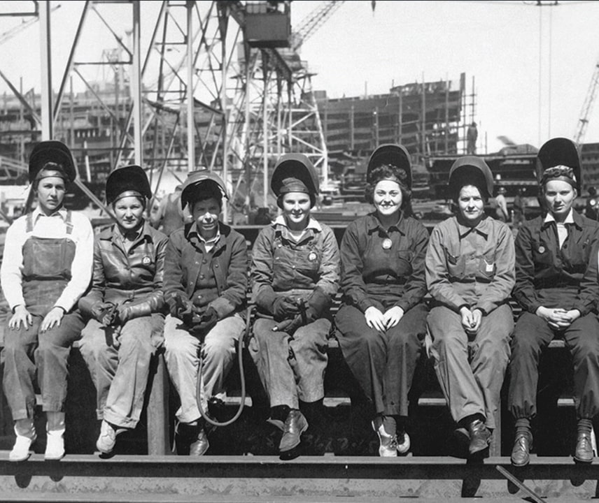 Photo: women welders. The federal government offered women employment opportunities usually reserved for men. These women were welders at the Ingalls Shipbuilding Corporation of Pascagoula, Mississippi, during World War II. Credit: National Archives NWDNS-86-WWT-85-35.