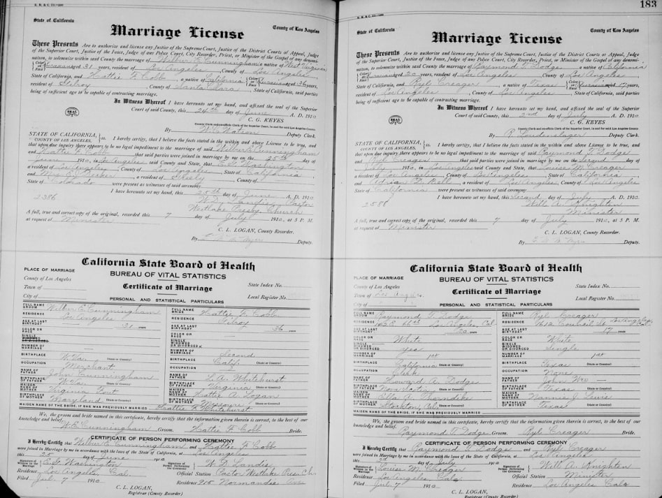 Photo: “California, County Marriages, 1850-1952,” database with images, FamilySearch (https://familysearch.org/ark:/61903/3:1:939Z-BN9S-67?cc=1804002&wc=96PX-C68%3A1069593302: 12 May 2014), 004540568 > image 600 of 672; multiple county courthouses, California. Credit: FamilySearch.