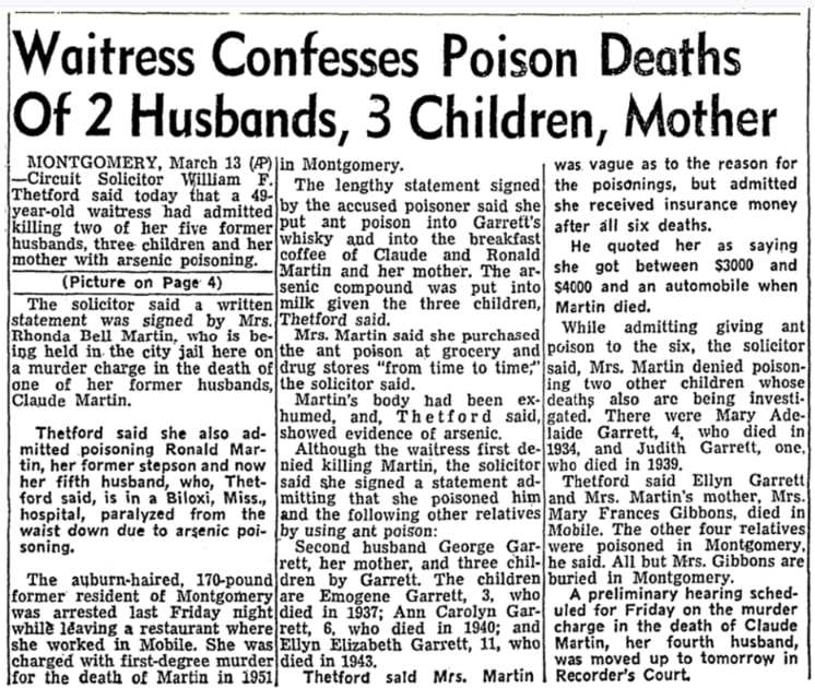 An article about Rhonda Martin, Birmingham Post-Herald newspaper 14 March 1956