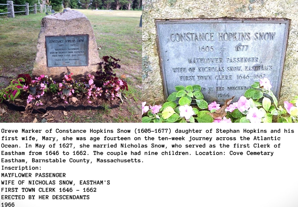 Photos: grave marker for Constance (Hopkins) Snow. Credit: Mark Wentling.