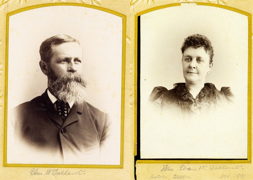 Photos: Eben Weld Tallant (1841-1932) and Mary Elizabeth (Easton) Tallant (1844-1926), taken in 1891 in Astoria, Oregon, where the couple settled with their family. Credit: Nantucket Historical Association.