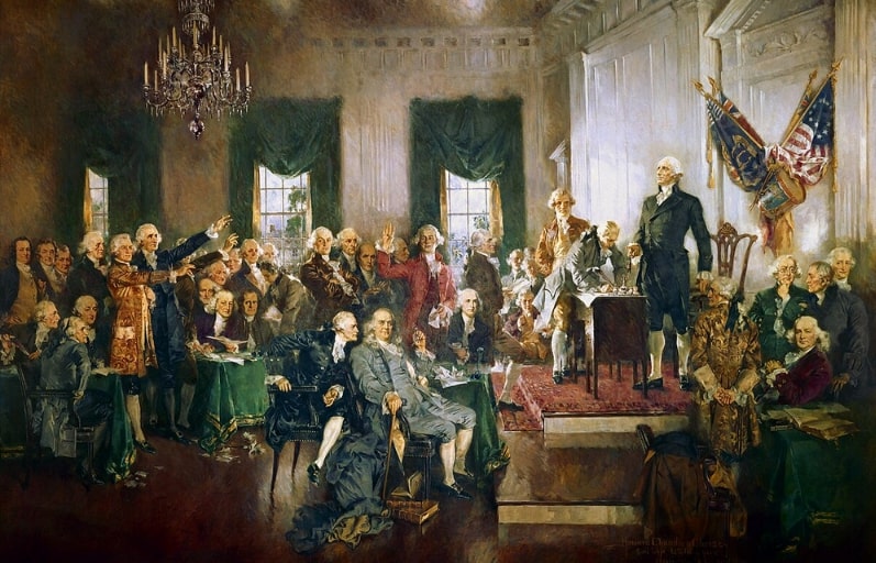 Illustration: “Scene at the Signing of the Constitution of the United States,” by Howard Chandler Christy (1940). Credit: Office of the Architect of the Capitol; Wikimedia Commons.