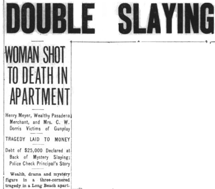 An article about the Dorris shooting, Los Angeles Examiner newspaper 1 July 1924