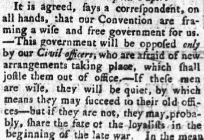 An article about the Constitutional Convention, New-Hampshire Mercury newspaper 5 July 1787