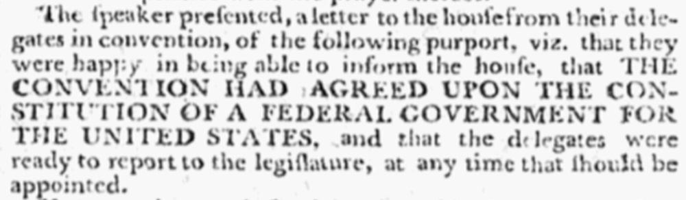 An article about the Constitutional Convention, Pennsylvania Herald newspaper 18 September 1787