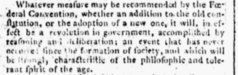 An article about the Constitutional Convention, Pennsylvania Packet newspaper 21 June 1787