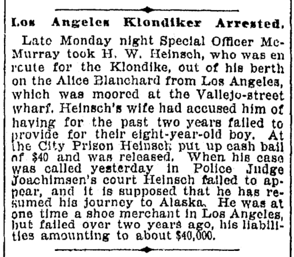 An article about Herman Heinsch, San Francisco Chronicle newspaper 16 February 1898