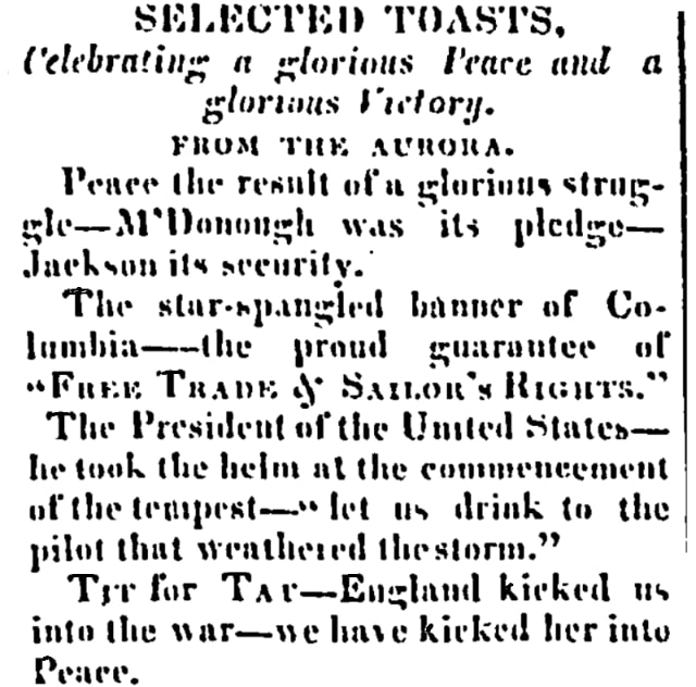 An article about "The Star-Spangled Banner," Western Citizen newspaper 11 March 1815