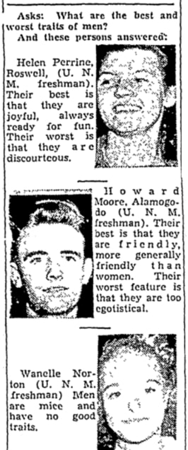 An "Inquiring Photographer" column, Albuquerque Tribune newspaper 29 October 1940