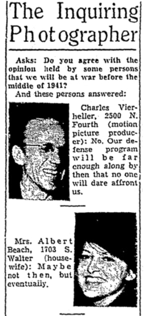 An "Inquiring Photographer" column, Albuquerque Tribune newspaper 13 November 1940