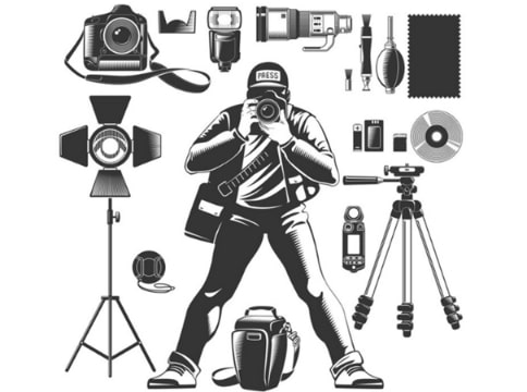 Illustration: photographer and camera equipment.