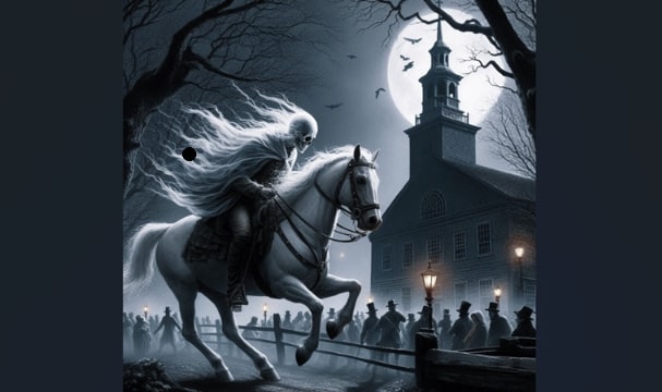 Illustration: spooky ghost and horse. Credit: Melissa Davenport Berry.