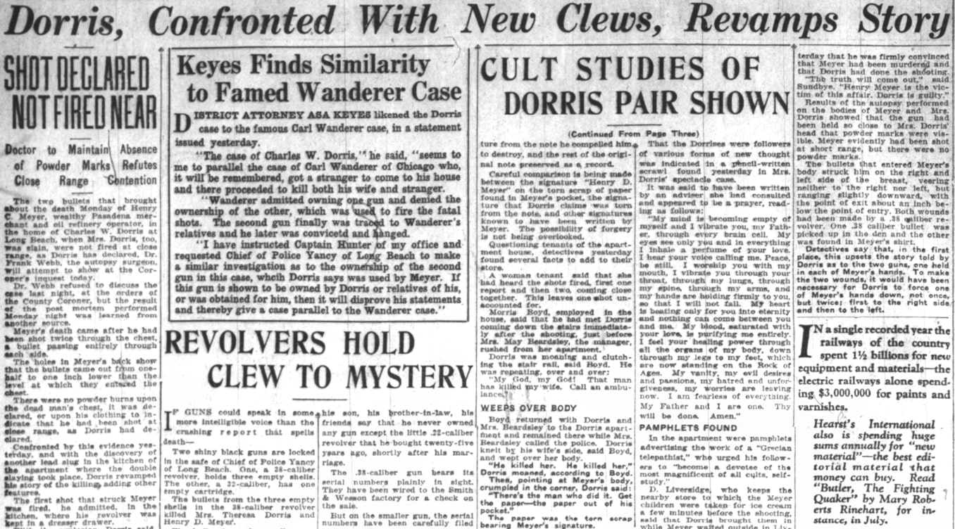 An article about the Dorris shooting, Los Angeles Examiner newspaper 2 July 1924