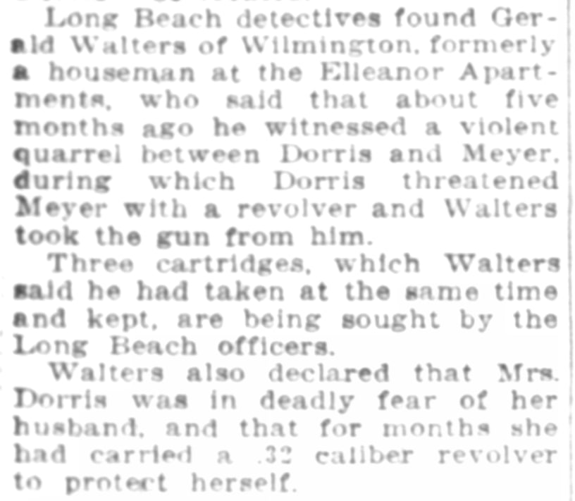 An article about the Dorris shooting, Los Angeles Examiner newspaper 10 July 1924