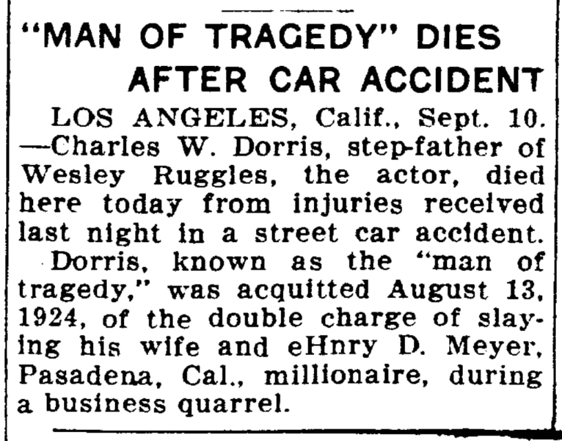 An article about Charles Dorris, New York Evening Journal newspaper 10 September 1925