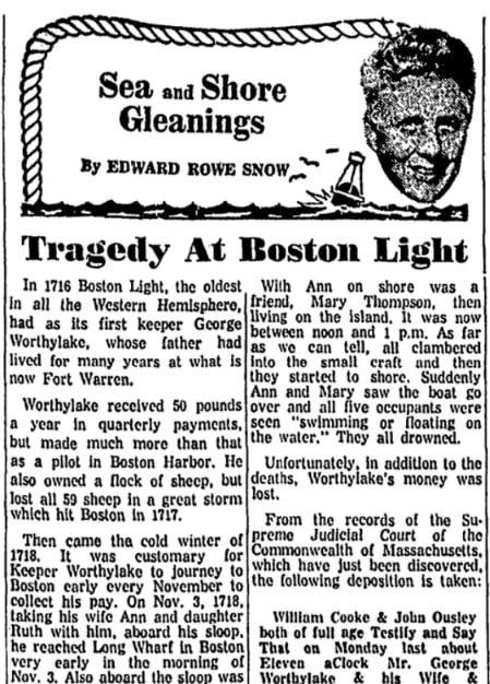 An article about the Boston Light Tragedy, Patriot Ledger newspaper 1 October 1969