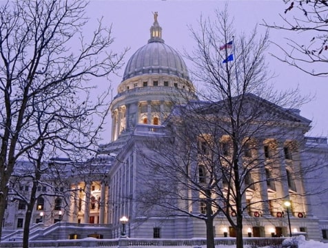 Photo: the Wisconsin State Capitol, Madison, Wisconsin. Credit: RAHurd; Wikimedia Commons.