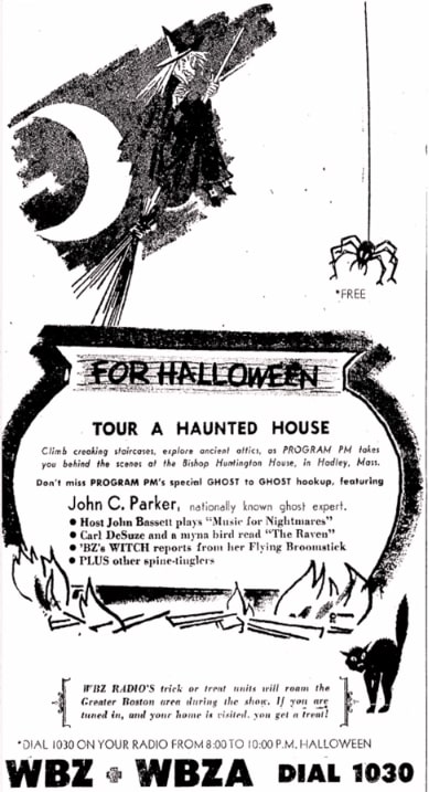 Photo: advertisement for Halloween Ghost Talk on WBZ, featuring John Parker. Credit: Wilma Parker.