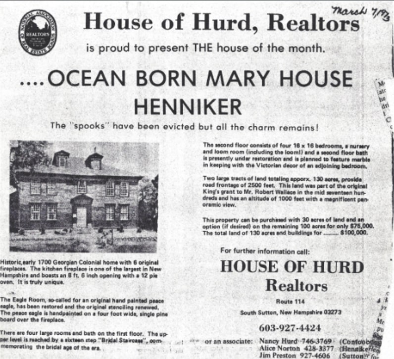 Photo: real estate ad for the Ocean-Born Mary House, 1973. Credit: Tucker Museum.