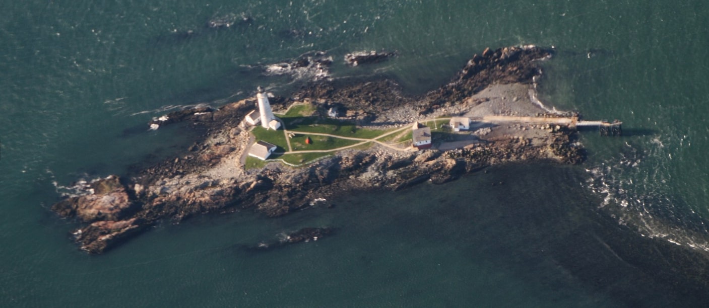 Photo: aerial view of Boston Light on Little Brewster Island, Boston Harbor, Massachusetts. Credit: Doc Searls; Wikimedia Commons.