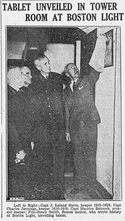 Photo: unveiling of the Boston Light keepers’ tablet. Credit: United State Lighthouse Society Collection.