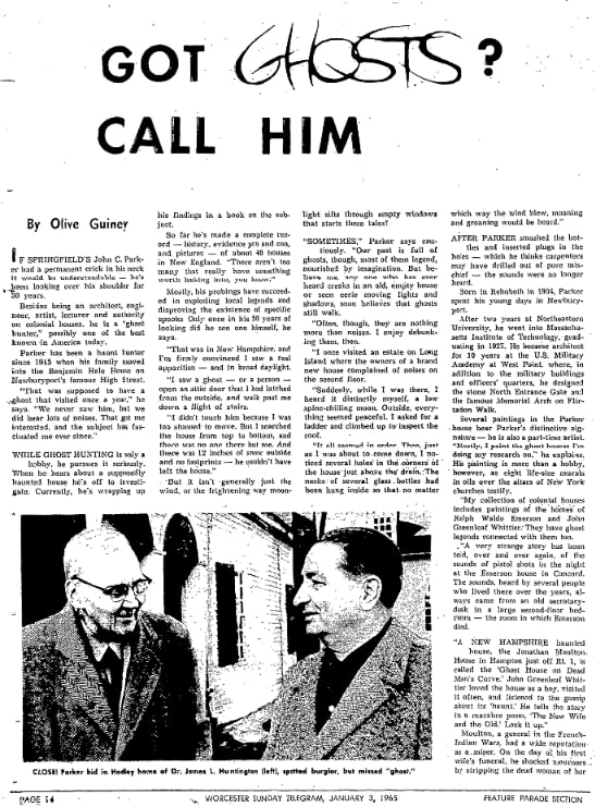 An article about John Parker, Worcester Telegram newspaper 3 January 1965