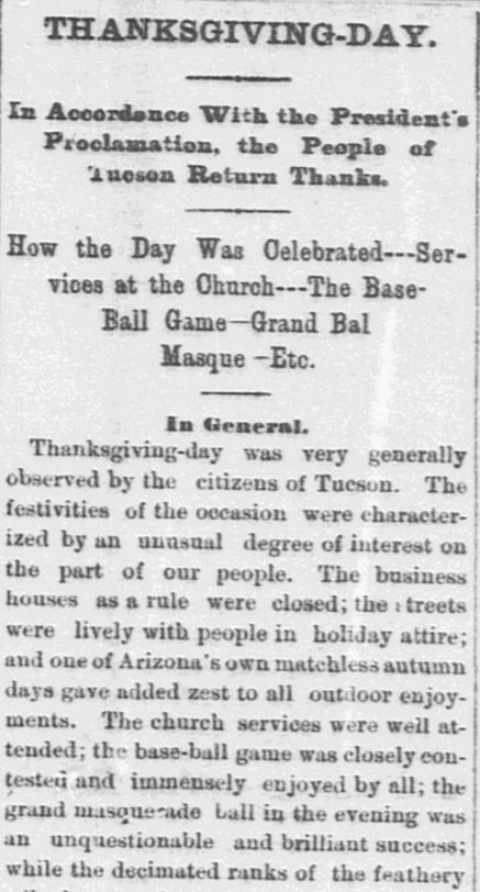 An article about Thanksgiving, Arizona Weekly Star newspaper 4 December 1879