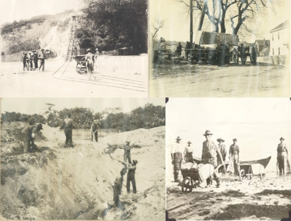 Photos: the very beginning of constructing the Pilgrim Monument. Credit: Provincetown History Project.