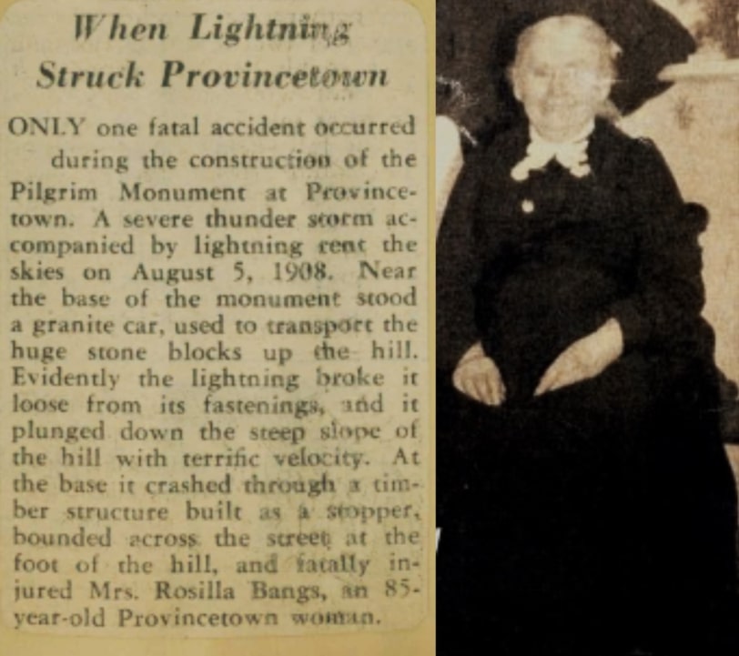 Photos: a newsclip about the death of Rosilla Bangs, and a photo of her taken a few years before her death. Credit: Provincetown History Project.