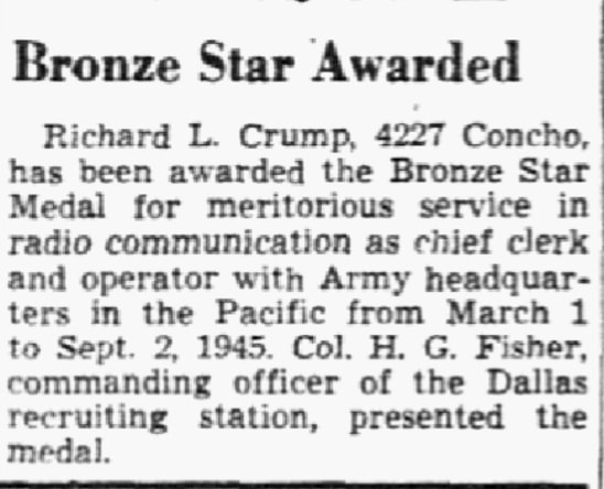 An article about Richard Crump, Dallas Morning News newspaper 23 January 1947