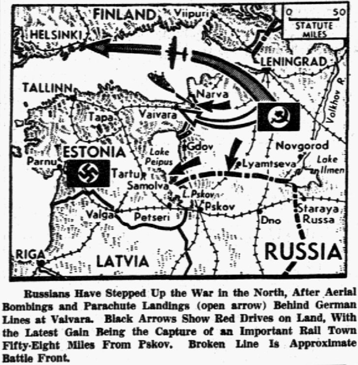 A battle map of Russia, Dallas Morning News newspaper 20 February 1944