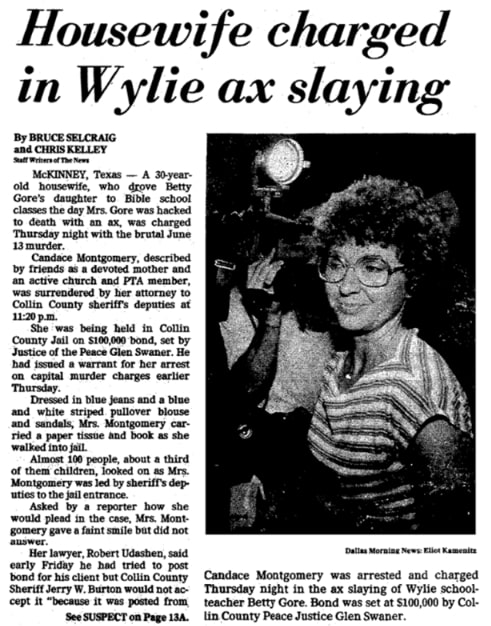 An article about the killing of Betty Gore, Dallas Morning News newspaper 27 June 1980