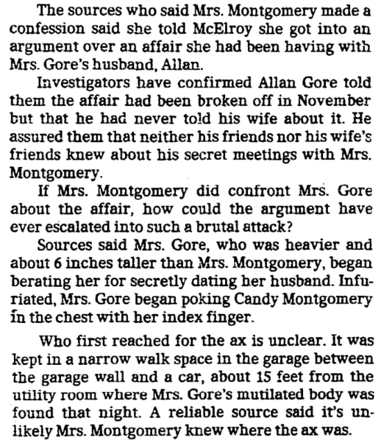 An article about the killing of Betty Gore, Dallas Morning News newspaper 13 July 1980